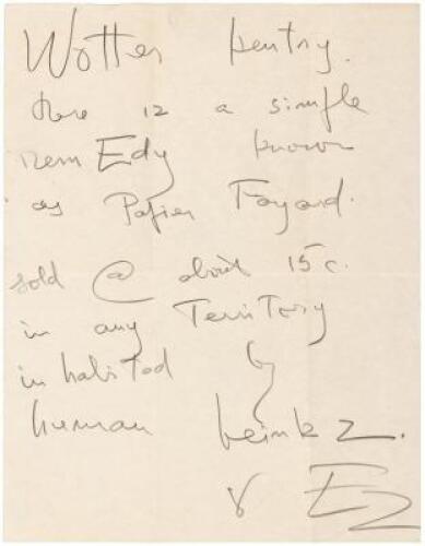 Autograph Manuscript, signed "EZ"