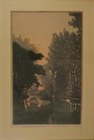 Les Peupliers Vend&eacute;e - original color etching by Henri Meunier