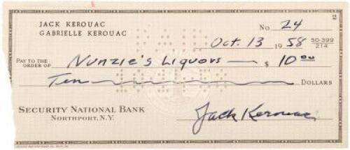 Check to Nunzie's Liquors from Jack Kerouac