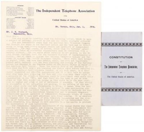 Typed Letter Signed from the Independent Telephone Association and their Constitution booklet in wrappers