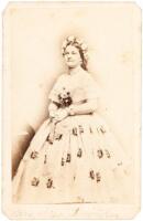 Carte-de-visite photograph of Mary Todd Lincoln in billowing dress, flowers in her hair