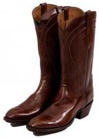 Pair of vintage Lucchese Brown Buffalo J Toe dress cowboy boots.