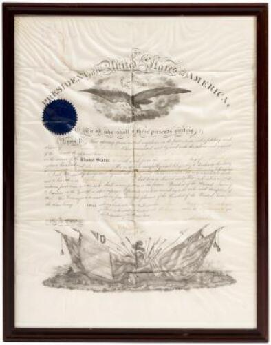 Partially engraved military appointment on vellum, completed in manuscript, appointing Clayton McMichael as Captain in the Ninth Regiment of Infantry, effective March 4th, 1864