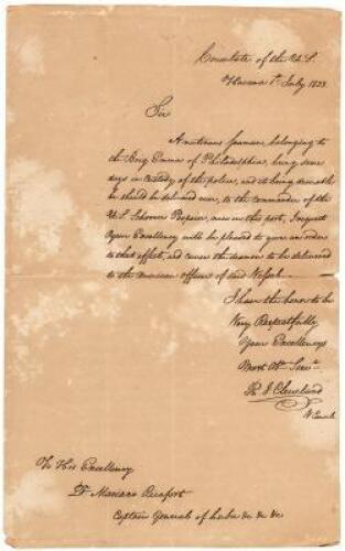 Autograph Letter, signed, from the U.S. Consul at Havana regarding the return of a mutinous American seaman