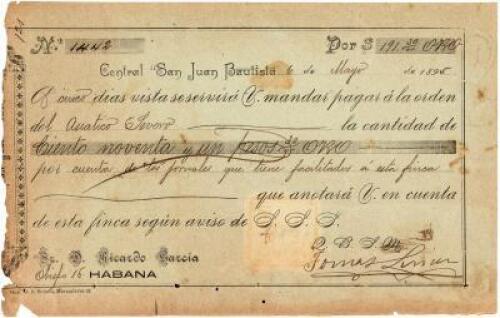 Two death certificates for Chinese slaves in Cuba and receipt for payment