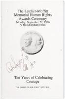Program for the Leelier-Miffit Memorial Human Rights Awards Ceremony, Monday, September 22, 1986, signed with a sketch by Pete Seeger, recipient of the award, on the front wrapper