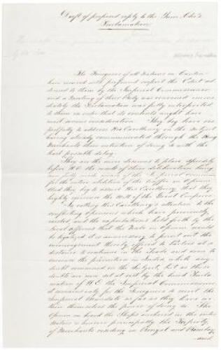 Manuscript "Draft of proposed reply to the Yum-Chi's Proclamation" relating to demands by the Chinese government to cease the trade in opium