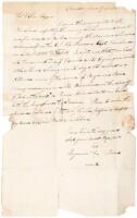 Autograph letter signed with his mark by Benjamin Moore, and African American barber on a ship, requesting pay for his services