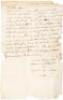 Autograph letter signed with his mark by Benjamin Moore, and African American barber on a ship, requesting pay for his services