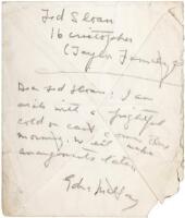 Autographs Note Signed by Edna St. Vincent Millay, on the back of an envelope, to a Ted Sloan