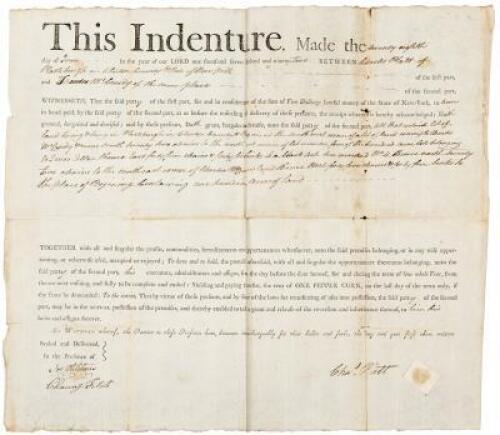 Late 18th century Indenture signed by Charles Platt for the lease of land in Plattsburgh, NY