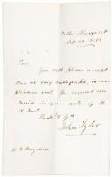 Autograph Letter Signed by John Tyler, responding to an autograph seeker