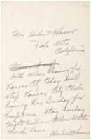 Autograph Letter Signed by Herbert Hoover, to his wife