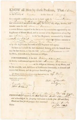 Revolutionary War Depreciation of Pay document 1791