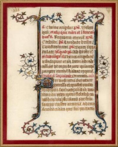 Illuminated manuscript leaf, with decorated initial