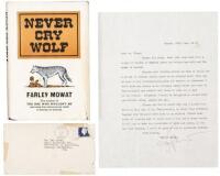 Typed Letter Signed by Farley Mowat, to Tay Sloan at the Radio Astronomy Lab at UC Berkeley, regarding filming wolves in the wild, with virulent criticism of Walt Disney