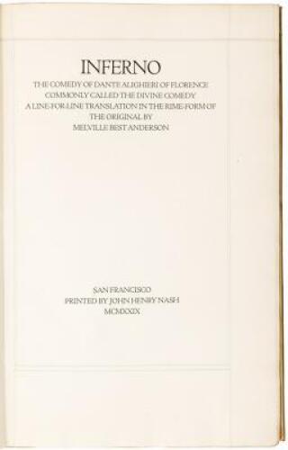 [Divine Comedy, i.e.] The Comedy of Dante Alighieri of Florence Commonly Called the Divine Comedy. A Line-for-Line Translation in the Rime-Form of the Original by Melville Best Anderson