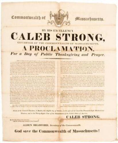 Massachusetts Governor’s Thanksgiving Proclamation broadsides 1813-1854