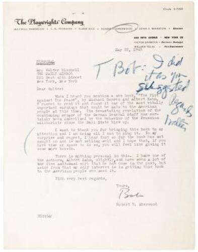 Four Typed Letters Signed by American playwright Robert B. Sherwood to Walter Winchell of The Daily Mirror