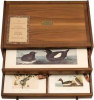 The Original Water-Color Paintings by John James Audubon for The Birds of America Collector's Edition in Folio Limited to 750 copies - loose color plates housed in a walnut box with brass drawer pulls