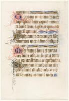 Illuminated manuscript leaf on vellum, with decorated initials