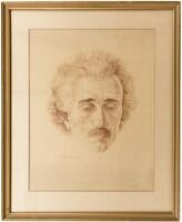 "Einstein in Meditation" - sepia-tone color lithograph portrait signed in pencil by Albert Einstein and by the artist