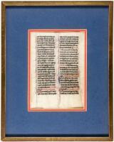 Illuminated manuscript leaf on vellum, with decorated initials and margins