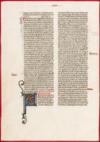 Illuminated leaf from the Vulgate Bible (Biblia Sacra Latina, Versio Vulgata), on vellum.