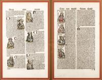 Two printed leaves from the Augsberg pirated edition of the Nuremberg Chronicle.