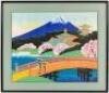 Two modern paintings of a pagoda on linen - 4