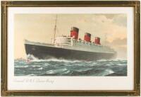 Cunard R.M.S. "Queen Mary" - framed color lithograph of the ship