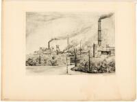 Etching of an industrial plant, signed by Dutch artist Johannes D. Scherft
