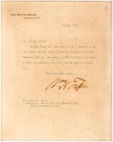 Typed Letter, Signed by President Taft thanking the President of the Boston National Baseball Club for his "silver special ticket" to attend baseball games for the 1909 season