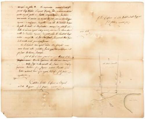 Autograph Document Signed (in French) as Judge - 1804 French land-holding in Attakapas District, with hand-drawn map