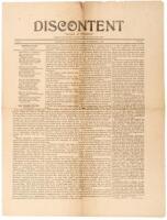 Discontent, “Mother of Progress” [newspaper]. Vol. I, No. 29 - 1898 Discontent, rare Anarchist newspaper, Home Colony, Washington