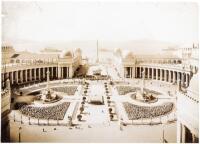 Original sepia-tone silver photograph of the Court of the Universe from the Tower of Jewels at the Panama-Pacific International Exposition