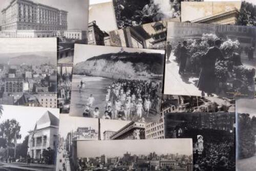 Eighteen gelatin silver photographs of San Francisco, with captions on the images is gold, six with the name of photographer Gabriel Moulin, also in gold