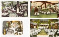 Four vintage postcards of Edwardian-era Chinese restaurants in San Francisco, Chicago, Detroit and New York