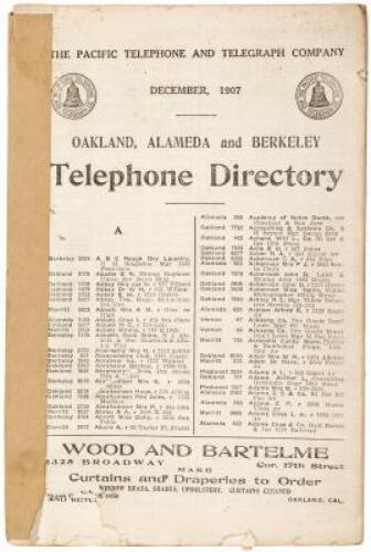 Oakland, Alameda, and Berkeley Telephone Directory. December 1907