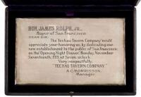 Invitation to Mayor Rolph to dedicate the opening of the Techau Tavern Company made of Sterling Silver