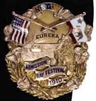 Elaborately engraved 14K watch fob from the California Admission Day Festival 1910