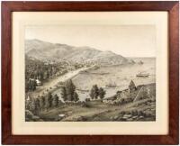 Lithograph view of Avalon Harbor, Santa Catalina Island, California