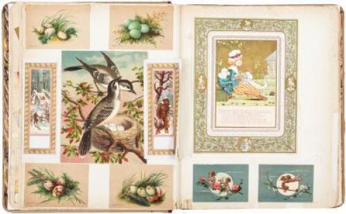 Victorian trade card album with over 400 cards