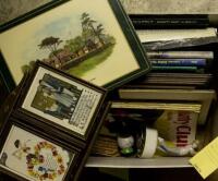 Shelf of golf collectibles