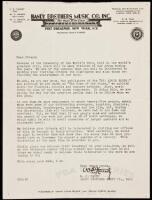 Printed letter from "Father of the Blues" W.C. Handy at the New York World's Fair