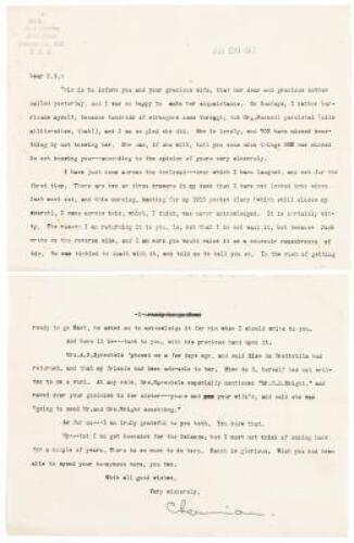 Letter written shortly after the death of Jack London, by his wife Charmian to the family friend Charles Dana Wright. Also included is a photograph of Jack London and Charles Dana Wright at Glen Ellen