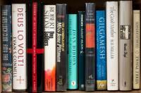 Shelf of modern literature, all signed by the authors