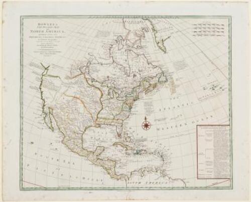 Bowles's New Pocket Map of North America Divided into its Provinces, Colonies, States, etc., by J. Palairet, Geographer, Lately Revised and Improved with Many Additions from d'Anville, Michel, & Bellin, by J. Delarochette