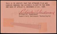 Fragment of film, carried on-board the historic flight to the moon of Apollo 8