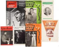 Seven 1940s Jazz magazines (one French) with front-cover portraits of Black musicians